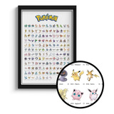 Quadro Todos Pokemon Da 1º Geração Com Moldura E Vidro A4