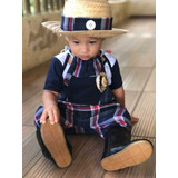 Roupa Junina Macacão+chapéu+body Menino Newborn Infantil Beb