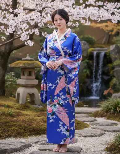 Vestido De Mujer Estampado Quimono Robe Tradicional Japonés