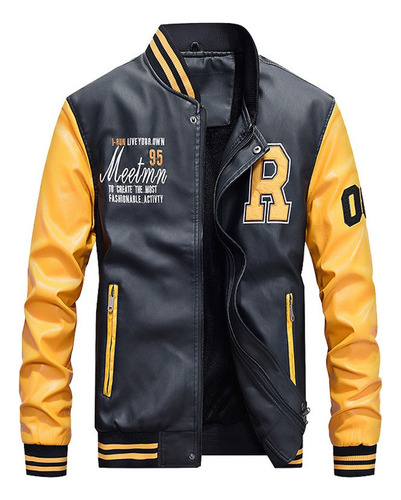 Chaqueta De Béisbol De Cuero De Ajuste Fino Para Hombres