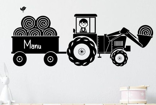 Vinilos Decorativos Tractor Xl + Nombre Granja Nubes Nene