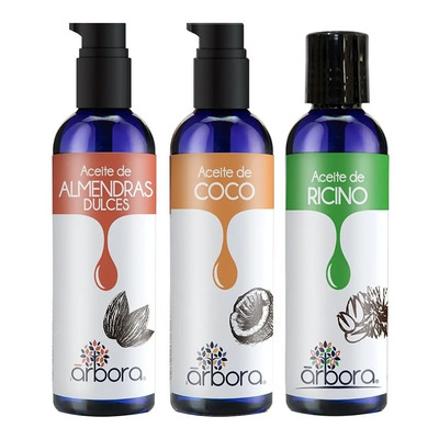 KIT de 3 ACEITES | 1 Aceite de Almendras + 1 Aceite de Ricino + 1 Aceite de Coco | HIdrata Piel, Cabello y Uñas | RESTAURA, NUTRE Y FORTALECE | 90ML Árbora | Meses sin interés