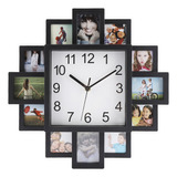 Reloj De Pared De Plástico 2 En 1 Con Marco De Fotos Negro P