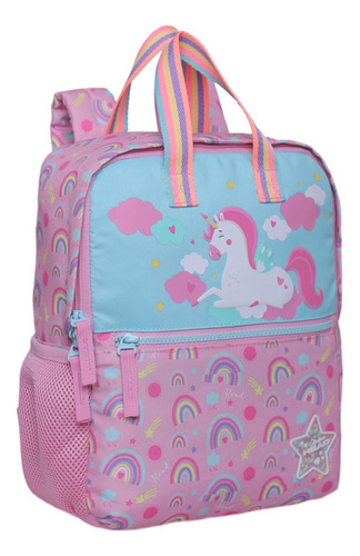 Mochila Fashion Infantil Pepa Unicornio Arcoiris Rosado Head