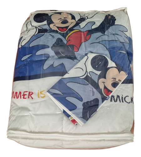 Plumón 1.5 Plaza Mickey Mouse Blanco + Funda Almohada 