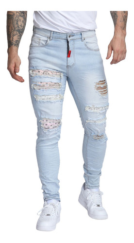 [logeqi] Jeans Rasgados Azules Blossom Para Hombre