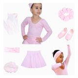 Kit Uniforme Roupa Ballet Manga Comprida Completo Infantil