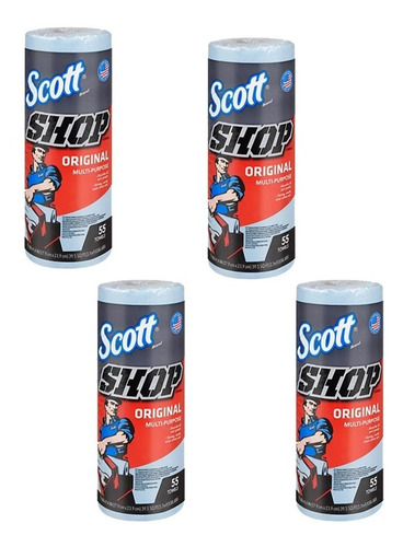 4 Rollos De Toallas Azules Scott Mecanico Limpieza Hogar