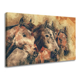 Quadro Decorativo Cavalos Paisagem Tela Grande Sala Quarto