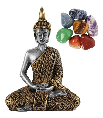 Buda Sidarta Hindu Tibetano Tailandês Resina Ouro C/ Prata