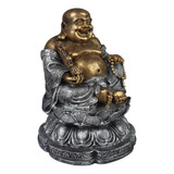 Buda Chinês Feliz Zen Estátua Da Riqueza Flor De Lótus 24 Cm