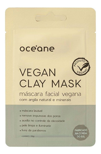 Máscara Facial Vegana Com Argila Bentônita 15g Océane Tipo De Pele Normal