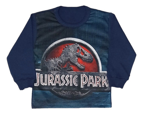 Camiseta Infantil Manga Longa Jurassic Park Azul Escuro - 12