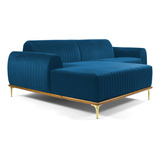 Sofá 320cm 5 Lugares Com Chaise Esquerdo Pés Gold Molino B-1 Cor Azul-claro Desenho Do Tecido Liso