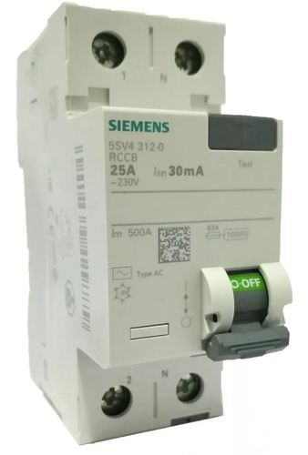 Disyuntor Diferencial Siemens 25 Amp 2 Polos 30ma 55m1 312