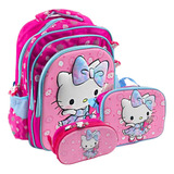 Kit X3 Maleta Morral Hello Kitty Lonchera Cartuchera Grande