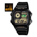 Reloj De Pulsera Casio Digital Ae-1200 De Cuerpo Color Negro, Digital, Fondo Negro, Con Correa De Resina Color Negro, Dial Negro, Subesferas Color Amarillo Y Negro, Minutero/segundero Negro, Bisel Col