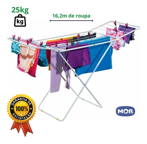 Varal De Chao Roupas Com Abas Retrátil Maxi Branco 25kg Mor