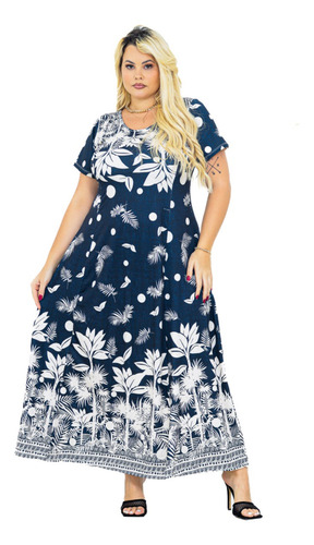 Vestido Longo Plus Size Roupa Feminina Manga Curta