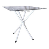 Mesa Quadrada Italy 90cm Jantar Vidro Suporte Palito Metal