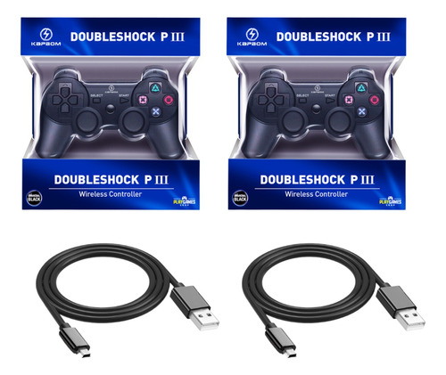 Kit 2 Controles Compatível Ps3 Playstation 3 Sem Fio+2 Cabos