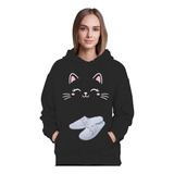 Poleron Gatito Gato Lindo Regalon Kawai + Pantuflas Obsequio Mujer