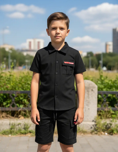 Conjunto De Camisa Manga Corta Y Short Cargo Para Niño