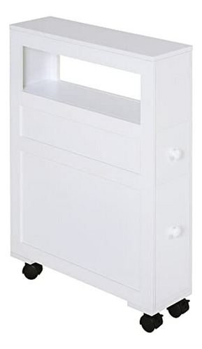 Gabinete De Baño Estrecho Rodante En Blanco