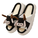 Pantuflas De Vaca Para Mujer Suaves Cómodas Lino Mudas