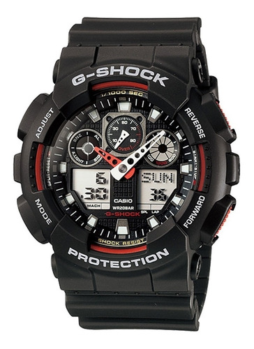 Relógio De Pulso Casio G-shock Ga100 Com Corpo Preto,  Analógico-digital, Para Masculino, Fundo  Preto, Com Correia De Resina Cor Preto, Agulhas Cor Branco E Vermelho, Subdials De Cor Cinza E Branco, 