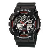 Relógio De Pulso Casio G-shock Ga100 Com Corpo Preto,  Analógico-digital, Para Masculino, Fundo  Preto, Com Correia De Resina Cor Preto, Agulhas Cor Branco E Vermelho, Subdials De Cor Cinza E Branco, 