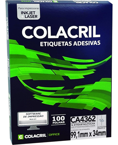 Etiqueta Impressora A4 99,1 X 34mm 100 Fls Ca4362 Colacril