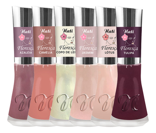 Kit Coleção Floresça 6 Esmaltes Cores Nudes Nati