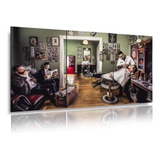 Quadro Mosaico 90x40cm Mob938 3pçs Barber Shop Mdf3mm