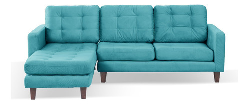 Sofa Chaiselong Izq Napoles Tela  Velvet  Turquesa