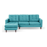 Sofa Chaiselong Izq Napoles Tela  Velvet  Turquesa