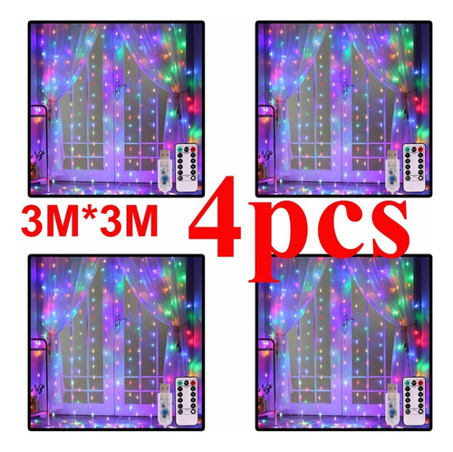 4 Paquetes De Luces Led Navideñas De 3 X 3 M, Luz De Cortina