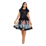 Vestido Midi Godê Plus Size Estampado Cinto De Brinde Até G3