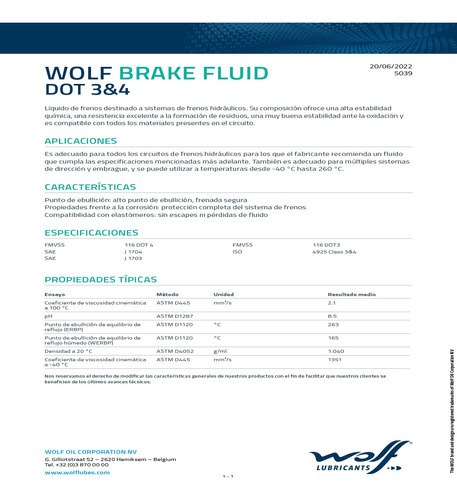 Liga De Frenos Wolf Brake Fluid 3\u00264 250ml Foto 2