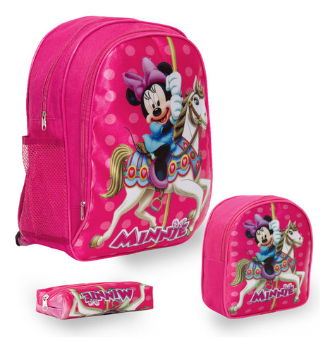 Kit Mochila Escolar Feminina Minnie Mouse Costas Creche Pre