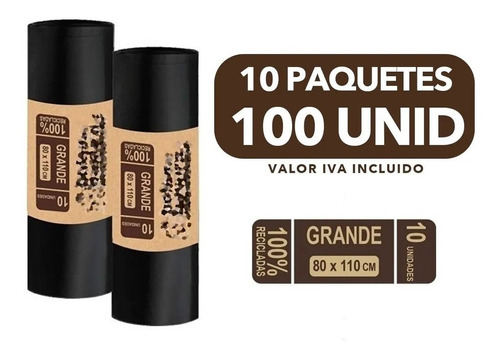 Pack 100 Bolsa De Basura 80x110 Cm (10 Paquetes De 10unid.)