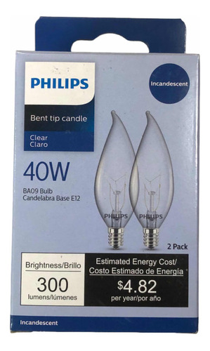 Pack 2x Foco Philips E12 110v 40w Vela Candil Ba9 Candelabro