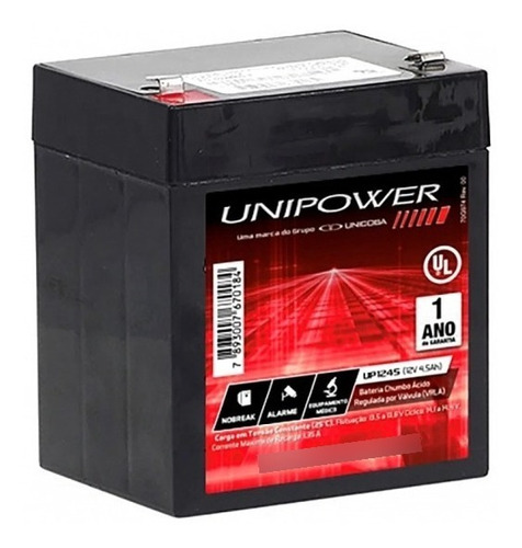 Bateria Selada 12v 4,5ah Unipower Up1245 - Vida Útil: 3 Anos