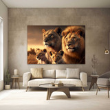 Quadro Família De Leão Leões Filhote 100x70 Decorativo Sala