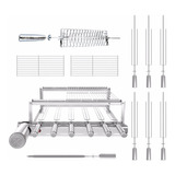 Gira Grill Churrasqueira Inox 6 Espetos + 3 Grelhas Completa