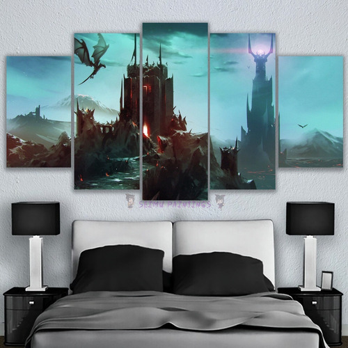 5 Cuadros Canvas Señor De Los Anillos Paisaje Sauron 150x84