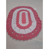 Tapete Croche Barbante Rosa E Branco 57x41cm