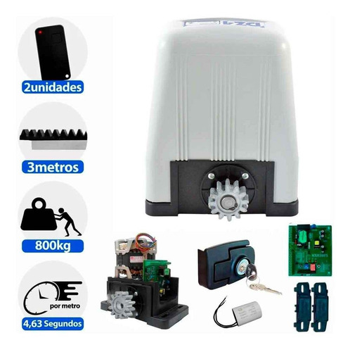 Kit Rossi Motor Portão Eletrônico Dz4 Sk 36 - 3m Cremalheira