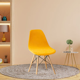 01 Capa De Cadeira Eiffel Eames Sala Quarto Malha Premium Cor Amarelo Desenho Do Tecido Liso