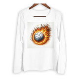 Remera Mujer Ml Pelota Voley Llamas Fuego Deporte M2